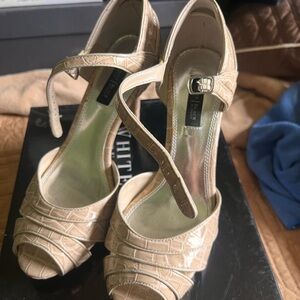White House Black Market Cream Peep-Toe Heels with Ankle Straps